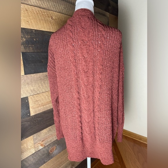 New! Pink Rose Cable Knit Cider Rust Cardigan Size Large - Picture 3 of 7